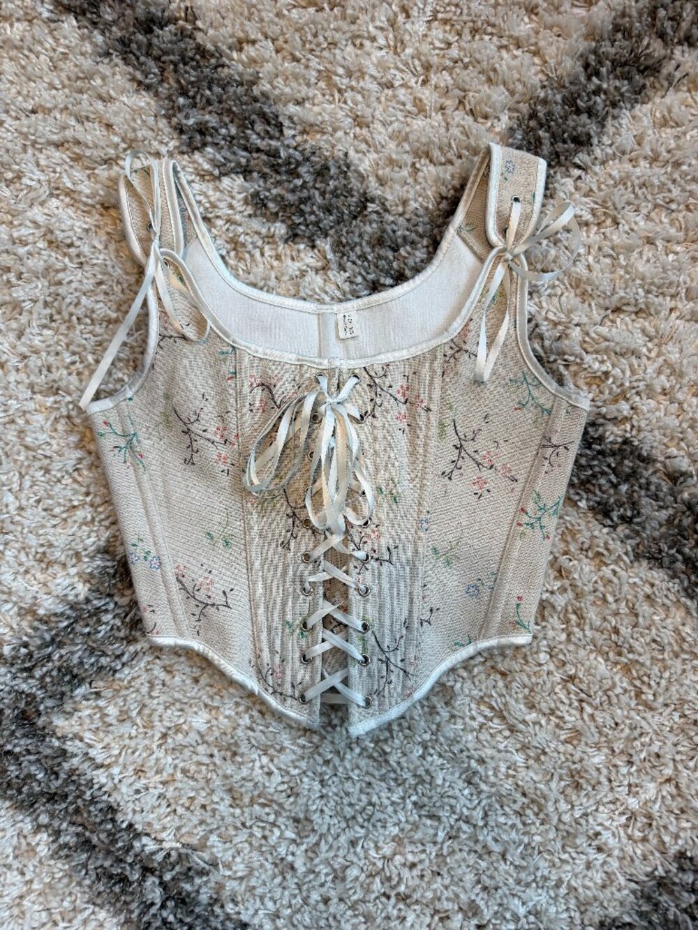 Vintage Floral Lace-Up Bustier Corset Top - XS